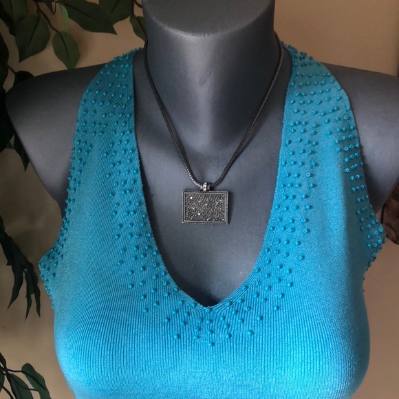 Oscar de la Renta Tops - Vintage Oscar de la Renta turquoise beaded halter